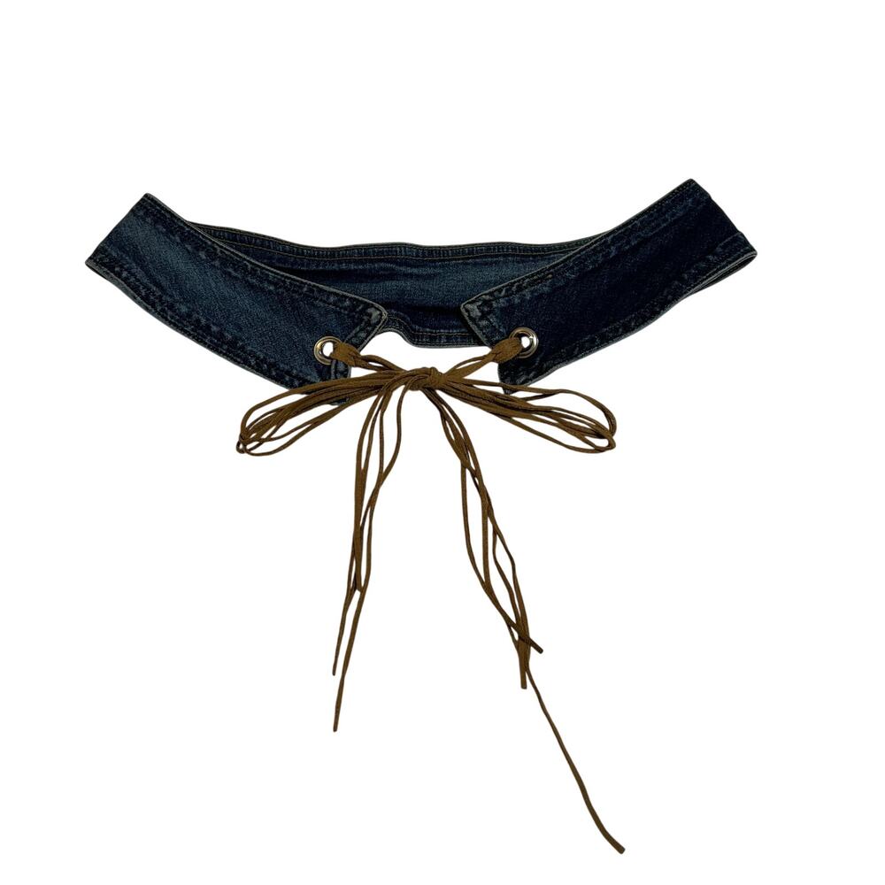 Women's Denim Waist Belt w/ Ties Size S Western Y2K 90s Stretch Going Out Rodeo